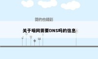 关于暗网需要DNS吗的信息