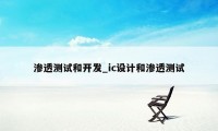 渗透测试和开发_ic设计和渗透测试