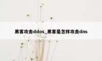 黑客攻击ddos_黑客是怎样攻击dns