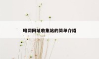 暗网网址收集站的简单介绍