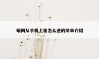 暗网从手机上面怎么进的简单介绍