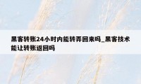 黑客转账24小时内能转弄回来吗_黑客技术能让转账返回吗